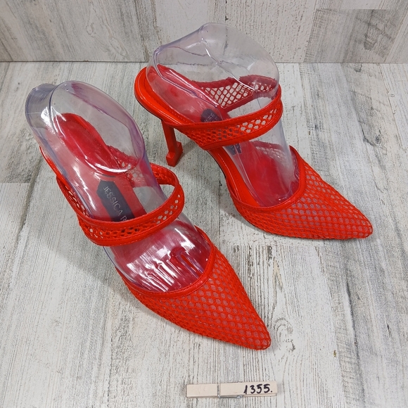 Jessica Rich Ysabelle Red Fishnet Stiletto Evening Party Heels #1355 - Picture 11 of 11